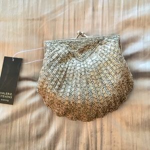 New silver beaded evening bag